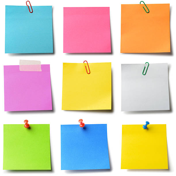 adesivo colorido notas - adhesive note thumbtack reminder paper imagens e fotografias de stock
