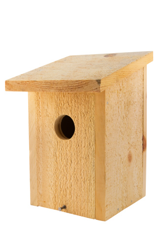 a newly constructed bird house isolated on white with clipping path