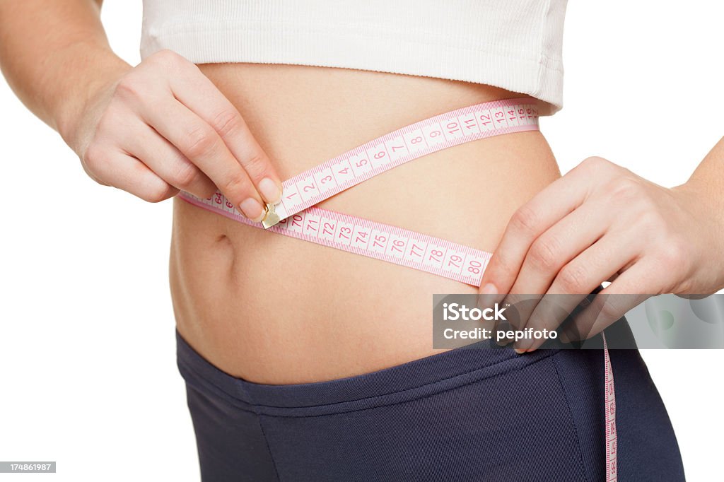 Mulher medir sua cintura - Royalty-free Cor de rosa Foto de stock
