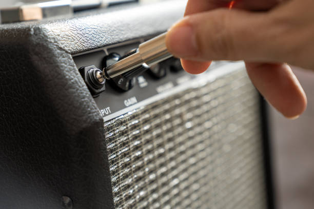 Close up of electric guitar amplifier stock photo