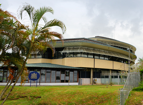 Paramaribo, Suriname: Netherlands embassy - Dutch diplomatic mission, the former colonial ruler - modern building on Van Roseveltkade St.