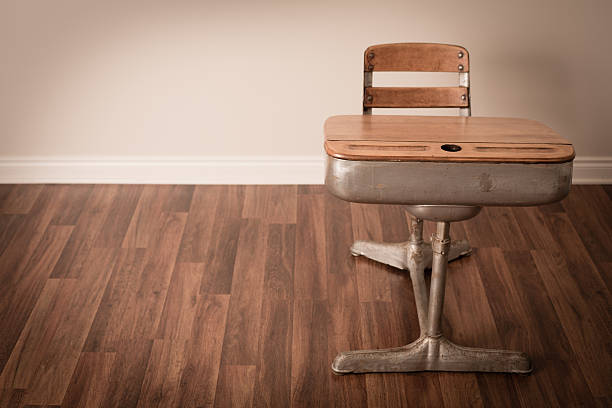 istock Vintage School Desk On Hardwood Floor, With Copy Space 174862813