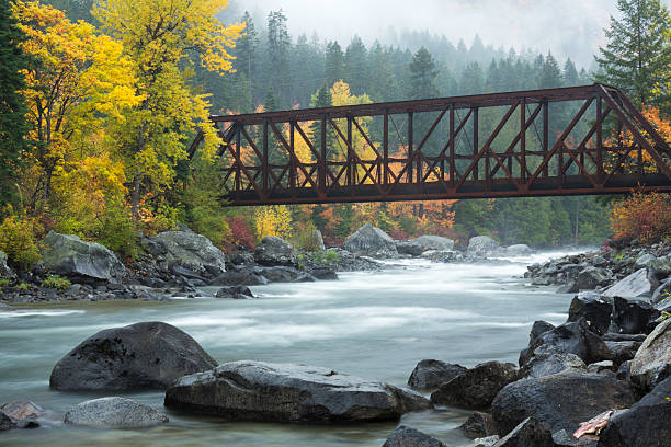 Fall Color of Tumwater Canyon stock photo