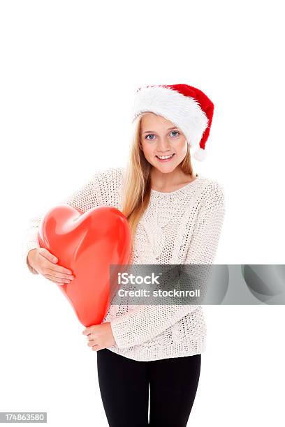 Smiling Little Christmas Girl With Balloon Stock Photo - Download Image Now - 14-15 Years, Balloon, Beautiful People