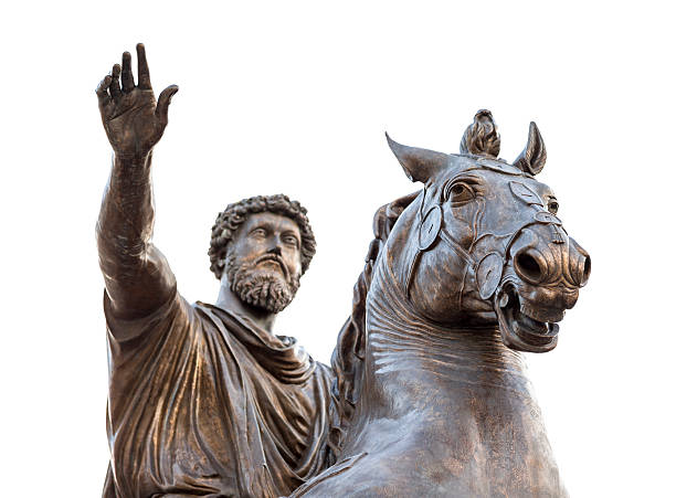 marcus aurelius auf kapitolinischer hügel in rom, italien - piazza del campidoglio statue rome animal stock-fotos und bilder