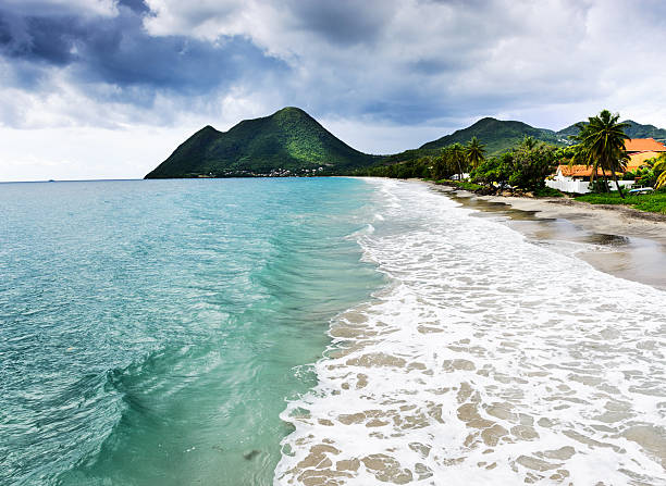 Le Diamant, Martinique, FR - 20 August 2019: Le Diamant Beach, Diamond Rock & Morne Larcher.