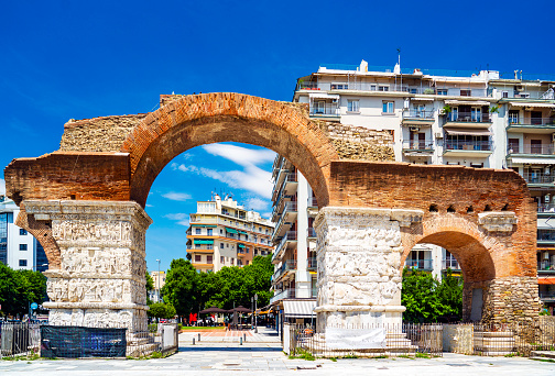 Arch of Galerius in Thessaloniki, Greece on a sunny day.