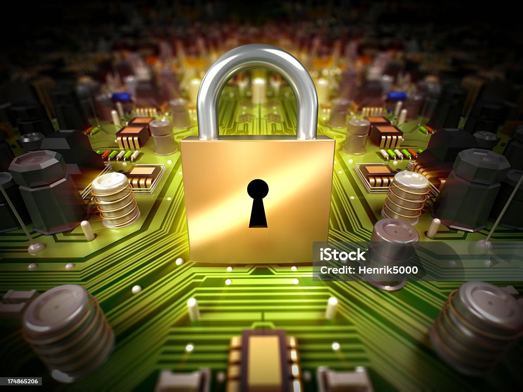 Cyber conceito de segurança com Fechadura - Foto de stock de Androide royalty-free