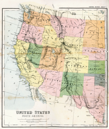 Antique Map from 1867 of Western United States of America