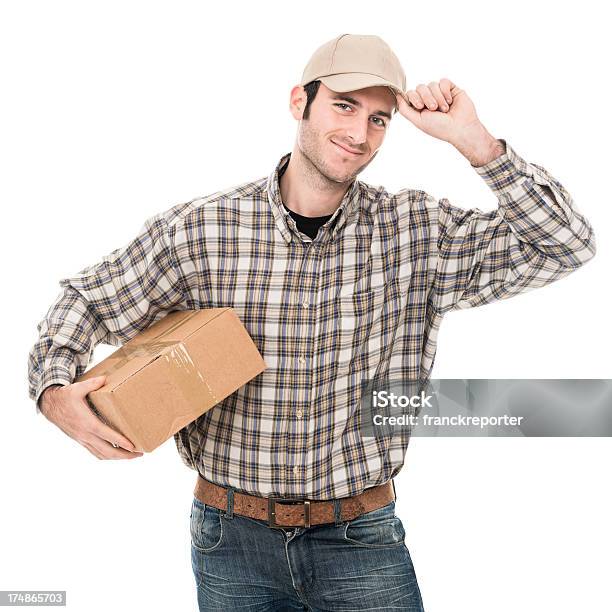 Sorridente Carteiro - Fotografias de stock e mais imagens de Motorista de Camião - Motorista de Camião, Figura para recortar, Fundo Branco