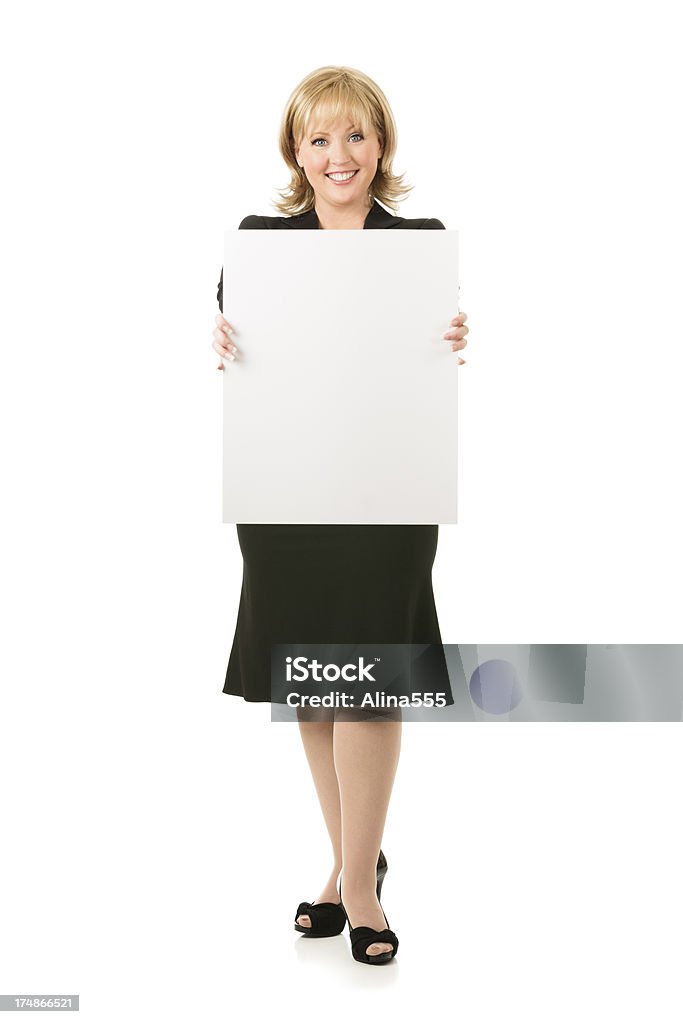 portrait complet du corps d'une femme d'affaires tenant le panneau vierge - Photo de Adulte libre de droits