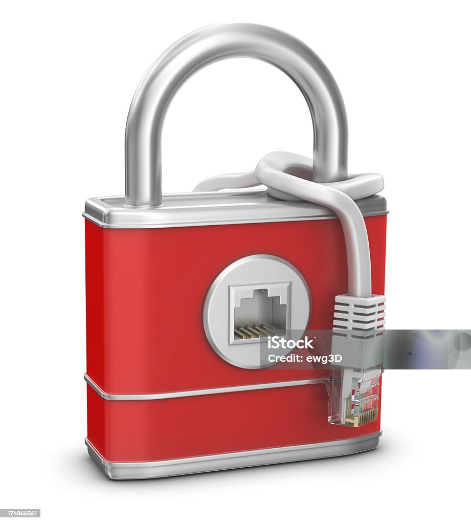 Secured Internet Connection 3d render.  Red padlock  isolated on white background. Abstract Stock Photo