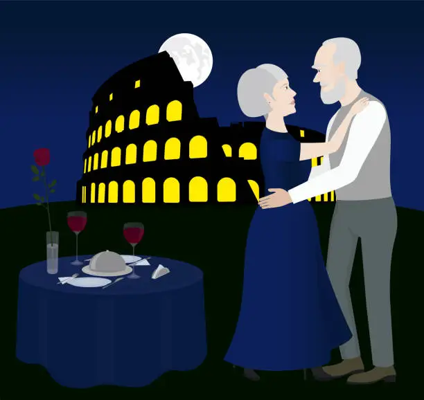 Vector illustration of Romantic evening near the Coliseum