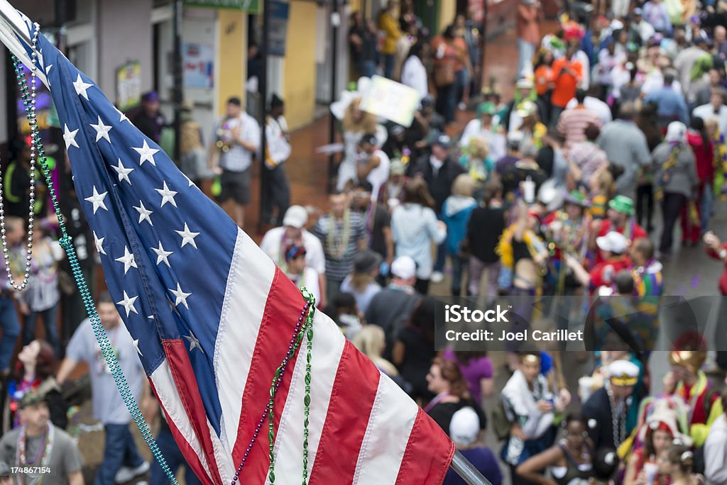 Bandera estadounidense en Mardi Gras - Foto de stock de Abalorio libre de derechos