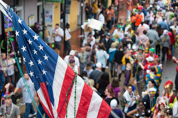 istock Bead-covered American flag at Mardi Gras in New Orleans 174867154