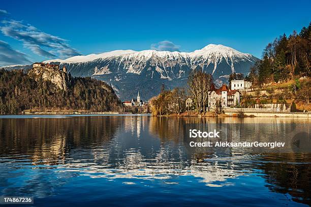 Hermosa Soleado Día De Invierno En El Lago Sangrado Eslovenia Foto de stock y más banco de imágenes de Agua