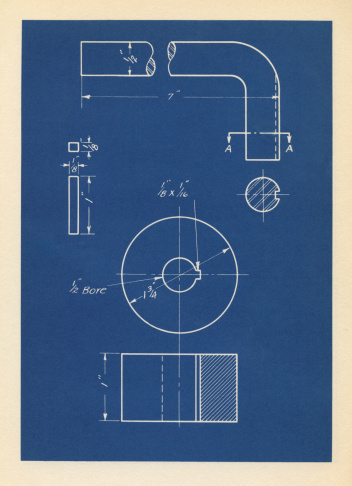 vintage blueprint background with generic shapes/diagrams