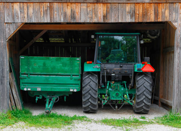 Tractor in a farm, a modern agricultural transport, modern tractor