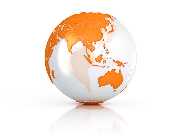 Planet earth made of glowing orange dots over white background. USA and Canada are in focus. horizontal composition with copy space.