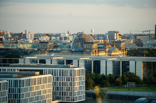 cityscape aerial view to berlin central station and government district