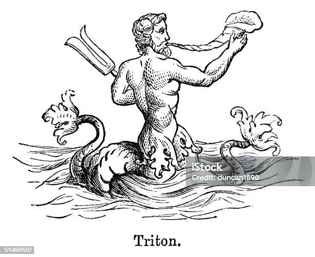 Tritão - Arte vetorial de stock e mais imagens de Tritão - Pessoas do mar - Tritão - Pessoas do mar, Tritão - Deus grego, Deus grego