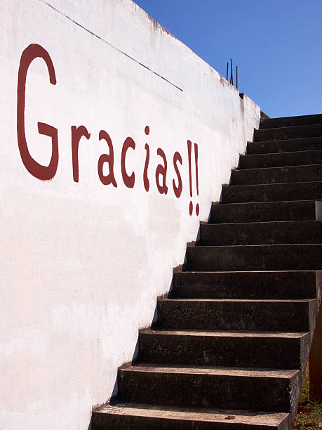 gracias 감사합니다 팻말, 멕시코, 계단 - spanish culture thank you paint wall 뉴스 사진 이미지