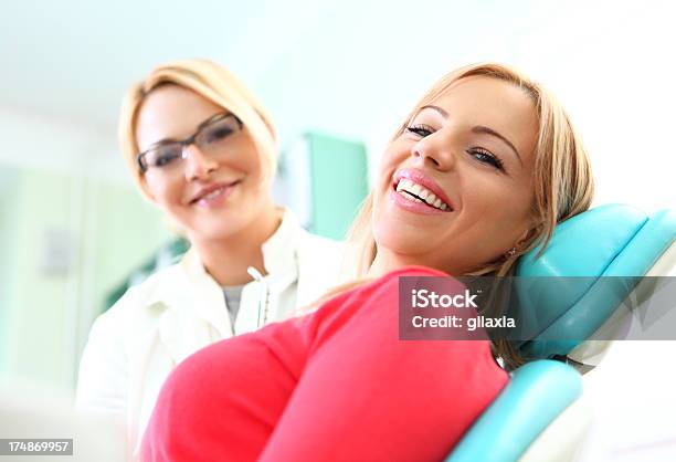 Foto de Dental Trabalho Bem Feito e mais fotos de stock de Adulto - Adulto, Cabelo Louro, Cadeira de Dentista