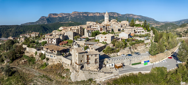 Panoramic aerial view of Roda de Isabena, Huesca. Chosen one of the most beautiful towns in Spain.