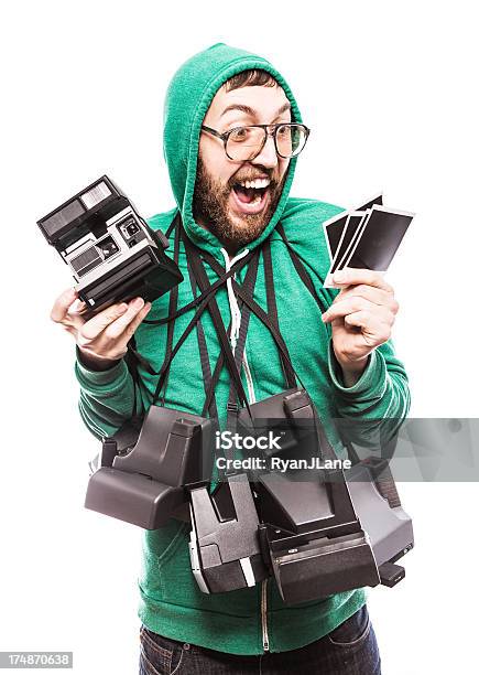 Stylowe Hipsterskie Majtki Polaroid Guy - zdjęcia stockowe i więcej obrazów Humor - Humor, Broda, Mężczyźni