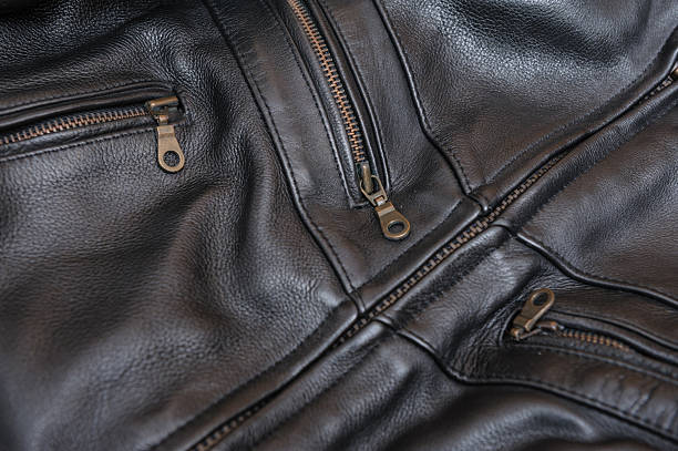 Biker Jacket Bleack leather biker jacket leather pocket clothing hide stock pictures, royalty-free photos & images
