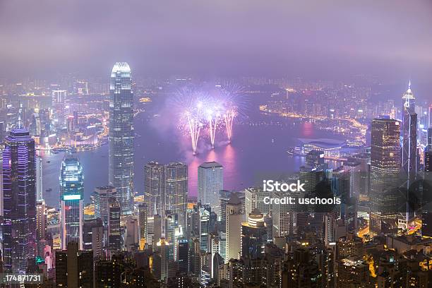 Victoria Harbor I Pokaz Sztucznych Ogni - zdjęcia stockowe i więcej obrazów Architektura - Architektura, Azja, Bez ludzi