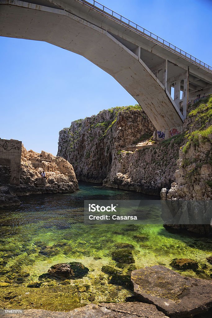 Bridge over the bay Beautiful Puglia (italy) landscape. Bridge over a small sea bay with cristaline water. Bay of Water Stock Photo