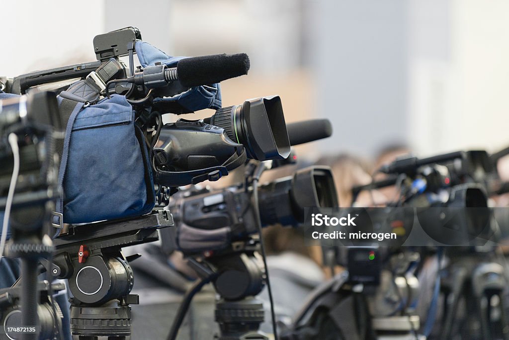 Press conference Cameras on a press conference Press Conference Stock Photo