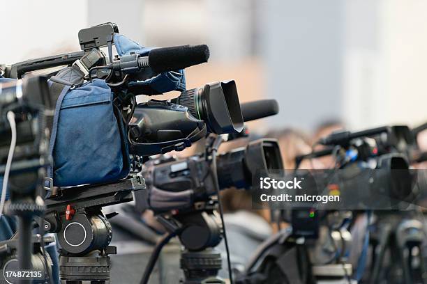 Press Conference Stock Photo - Download Image Now - Press Conference, Cable, Camera - Photographic Equipment