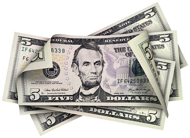 cinque dollari banconote - currency us paper currency five dollar bill usa foto e immagini stock