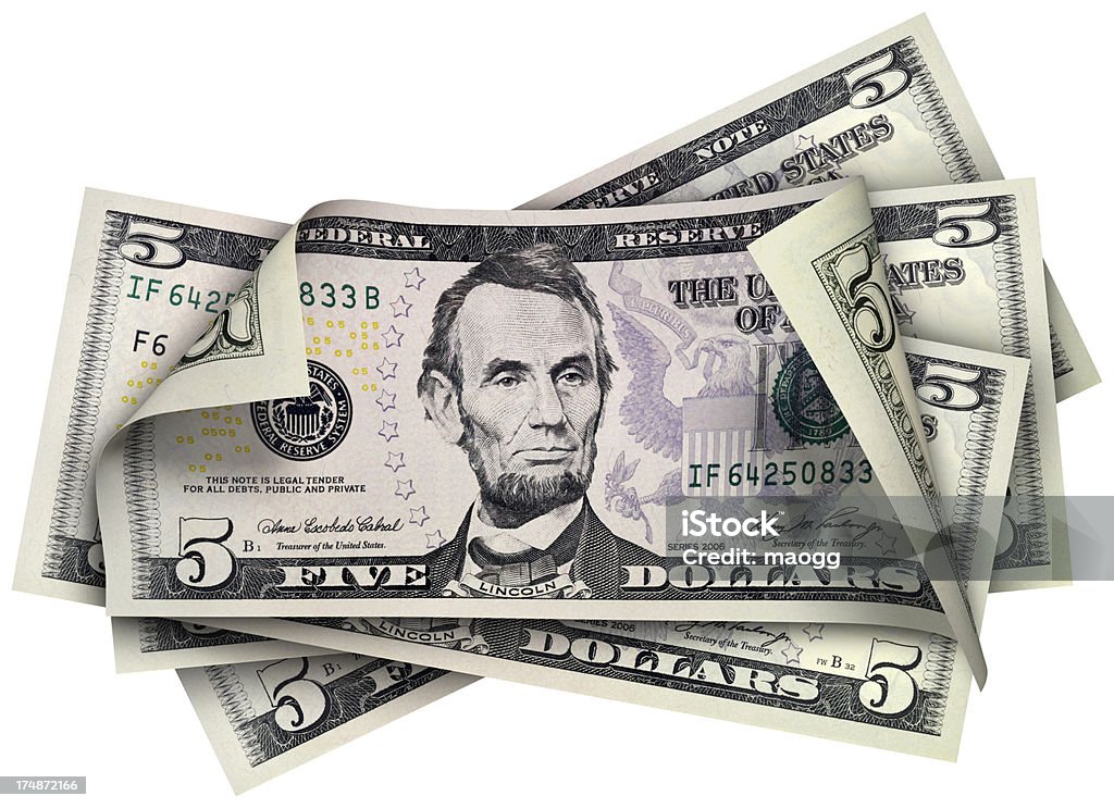 5 ドル banknotes - 5ドル米国紙幣のロイヤリティフリーストックフォト