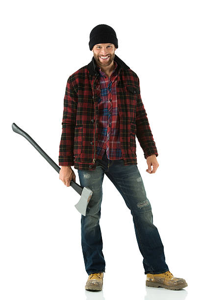 istock Happy woodcutter holding an axe 174872247