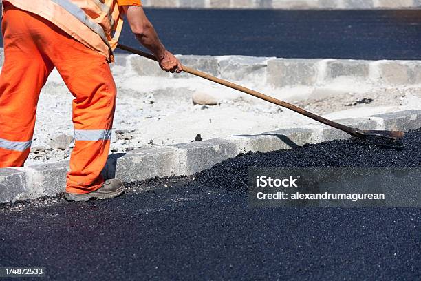 Asphalt Paving Stock Photo - Download Image Now - Bib Overalls, Orange Color, Asphalt