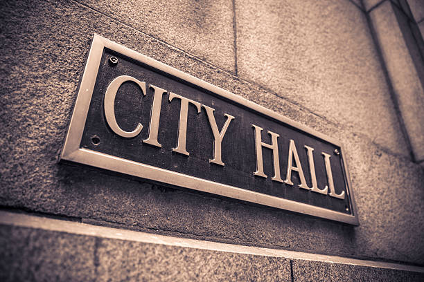 istock City Hall brass sign 174873143