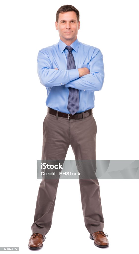 Informal Businessman con brazos cruzados aislado sobre fondo blanco - Foto de stock de Brazos cruzados libre de derechos