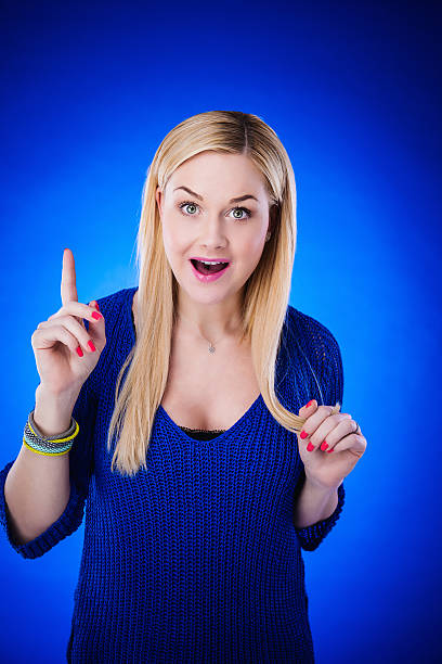 istock Beautiful woman on blue 174873348