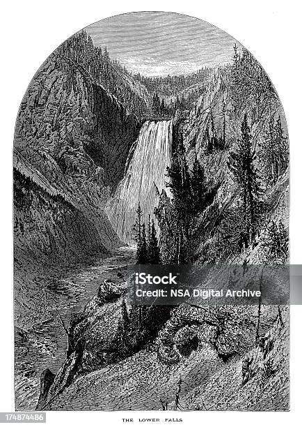 Ilustración de Cataratas De Lower Yellowstone Eeuu y más Vectores Libres de Derechos de Acantilado - Acantilado, América del norte, Anticuado