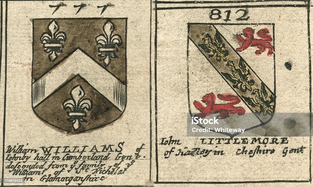 Щит герба copperplate XVII века и Littlemore Williams - Стоковые иллюстрации Герб роялти-фри