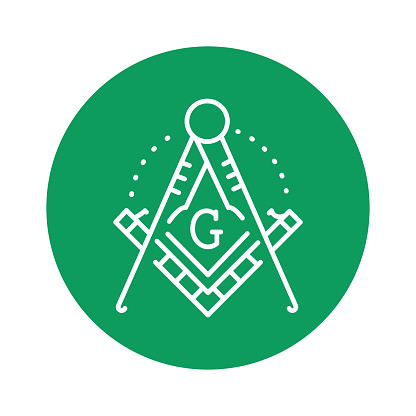 Masonic lodge symbol color line icon. Isolated vector element. Outline pictogram for web page, mobile app, promo