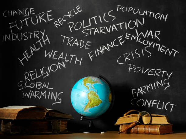 istock Desktop Globe with School and Business Subjects on a Blackboard 174875579