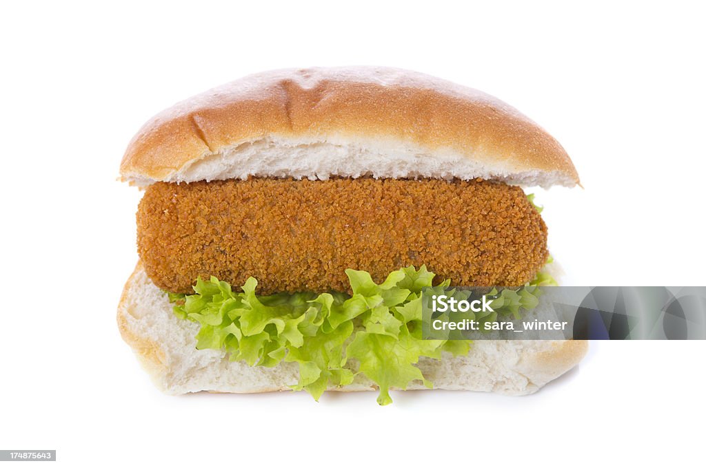 Sandwich with Dutch meat croquette ('kroket'), isolated on white Dutch 'broodje kroket' ('croquette sandwich') isolated on a white background. Bread Stock Photo