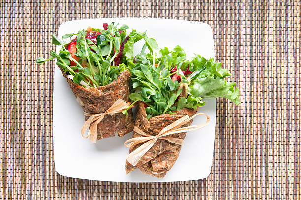 Vegan and Raw Food Wrap on Natural Fibre Placemat