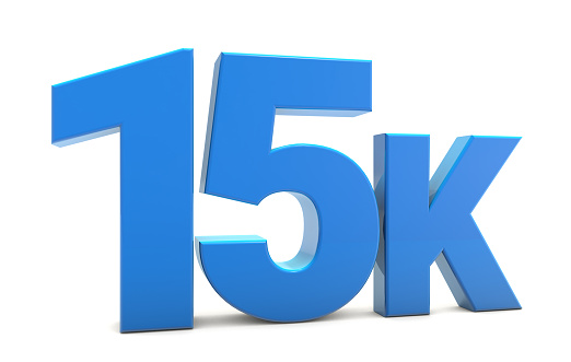 15K sign isolated on transparent background. Thank you for 15k followers 3D. 3D rendering