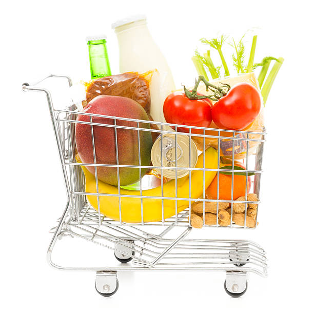 istock shopping cart with groceries, side view 174876311