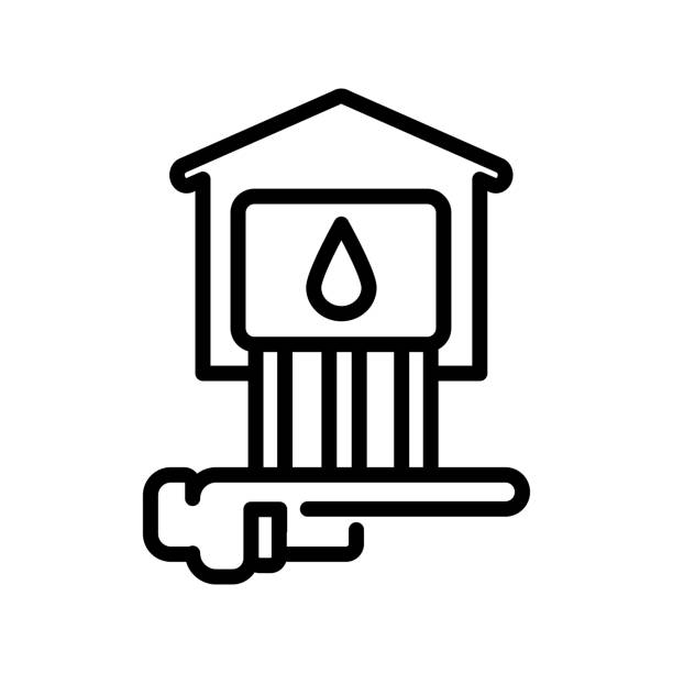 Water supply in the house line icon. Building construction Water supply in the house black line icon. Building construction. Pictogram for web page. natural gas pipeline clip art stock illustrations
